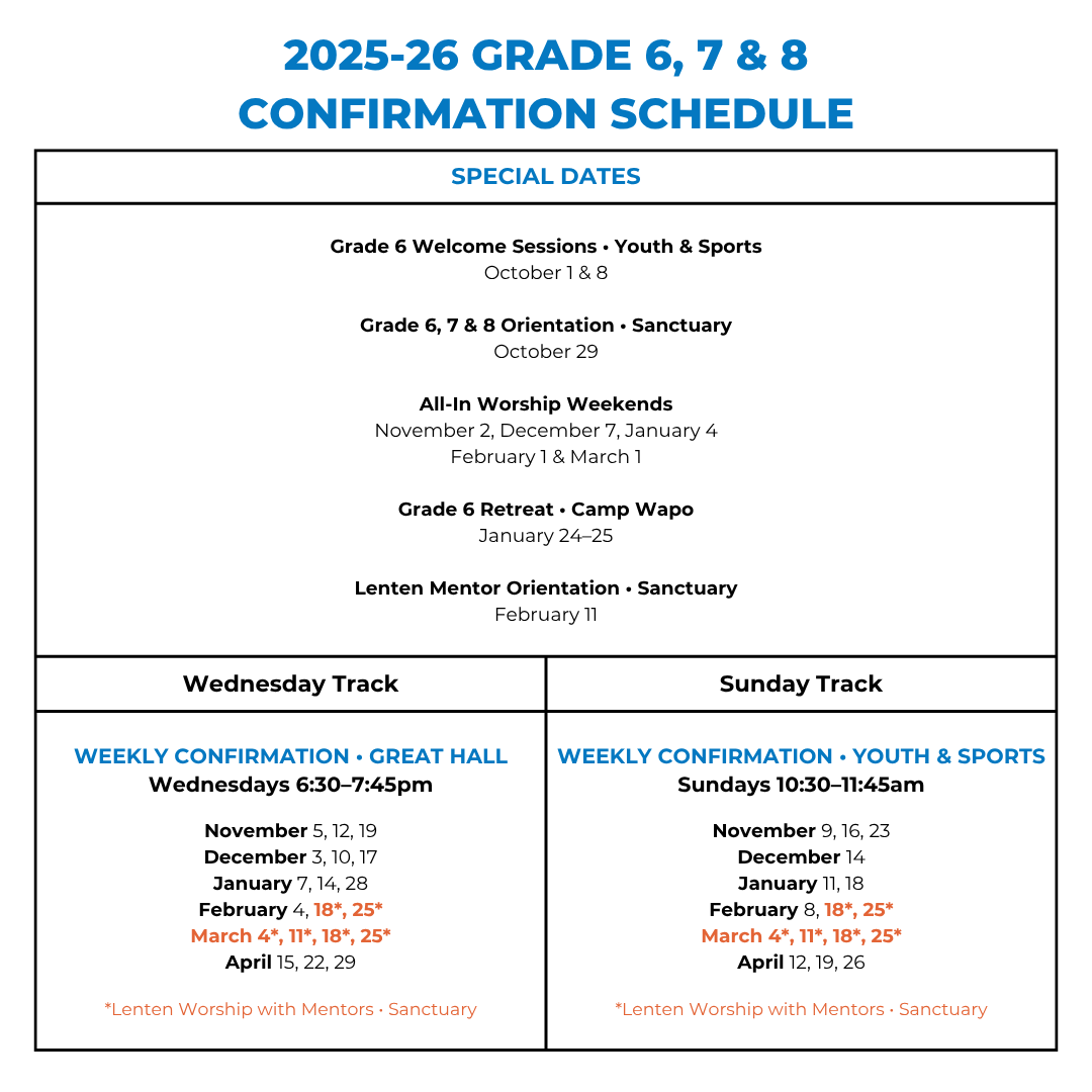 2025-26 6th 7th 8th 9th Grade Confirmation Schedule 3 - St. Andrew's Lutheran Church