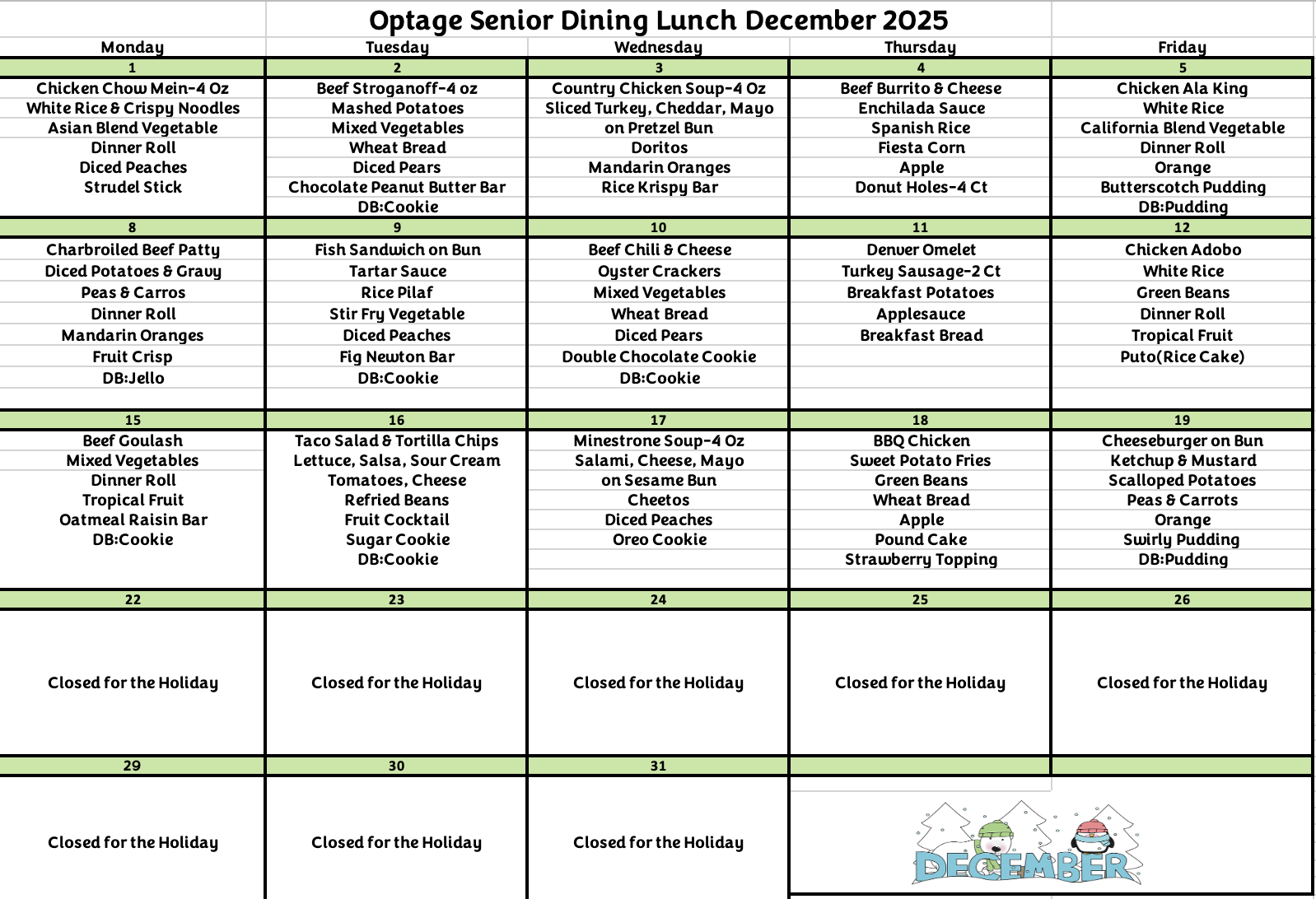 SCC Menu December - St. Andrew's Lutheran Church